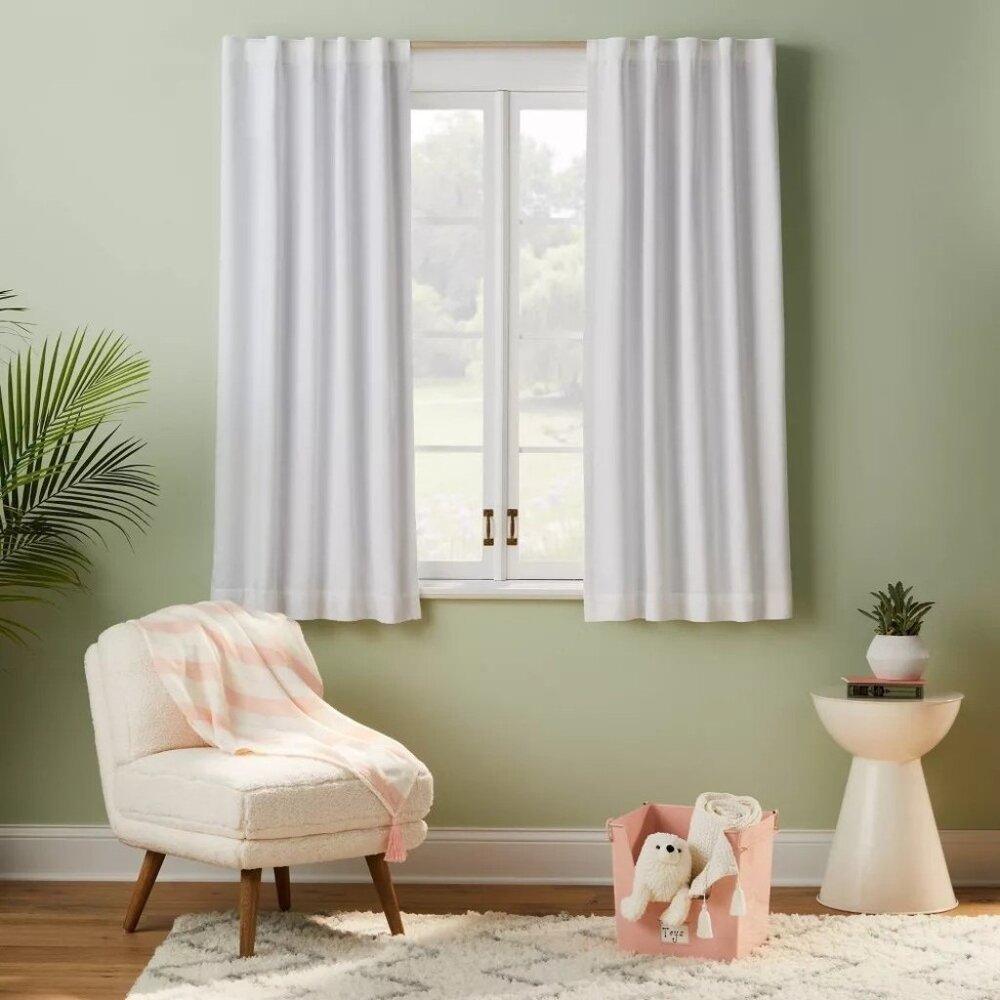 Pillowfort Solid White Twill Single Blackout & Lined Curtain Panel 42" x 63"